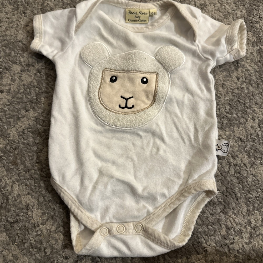 Patrick Francis Baby Organic Cotton Undershirt Sheep White 0-6 Months Unisex